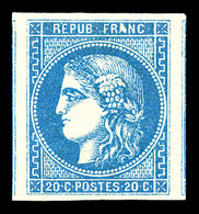 ** N°46B, 20c Bleu Type III. Report 2, Grandes Marges Avec Voisins, Fraîcheur Postale. SUPERBE (certificats)    Qualité: - 1870 Emission De Bordeaux