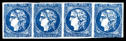 ** N°46B, 20c Bleu Foncé 'Faux De Marseille' En Bande De Quatre (1ex*). SUP (certificat)    Qualité: ** - 1870 Emission De Bordeaux