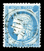 O N°60, 25c Bleu, Variété D'impression Dans Le Coin Supérieur Droit. TTB (signé Calves)    Qualité: O - 1871-1875 Cérès