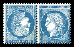 * N°60Ab, 25c Bleu En Paire Tête-bêche, Infime Fente Au Niveau D'une Dent, Grande Fraîcheur, RARE ET SUPERBE (signé Cham - 1871-1875 Cérès