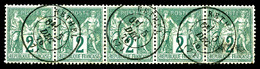 O N°74, 2c Vert Type II, Bande De 5 (qques Dents Courtes). TB  Cote: 200 Euros  Qualité: O - 1876-1878 Sage (Type I)
