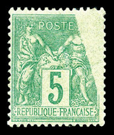 * N°75, 5c Vert, Impression Partielle. SUP (signé Calves/certificat)    Qualité: * - 1876-1878 Sage (Type I)