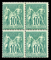 ** N°76, 10c Vert Type II En Bloc De Quatre (2ex*), Fraîcheur Postale. SUP. R.R. (signé Calves/certificat)    Qualité: * - 1876-1878 Sage (Type I)