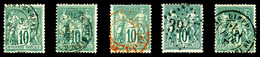 O N°76, 10c Vert Type II: 5 Exemplaires Avec Oblitérations Différentes. B/TB  Cote: 1650 Euros  Qualité: O - 1876-1878 Sage (Type I)