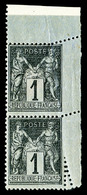 ** N°83l, 1c Noir Sur Azuré, Piquage Oblique Par Pliage En Paire Coin De Feuille (1ex*). TTB (certificat)  Cote: 535 Eur - 1876-1878 Sage (Type I)