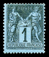* N°84, 1c Noir Sur Bleu De Prusse, Très Belle Nuance, TB. R.R (signé Calves/Scheller/certificat)   Cote: 17000 Euros  Q - 1876-1878 Sage (Type I)