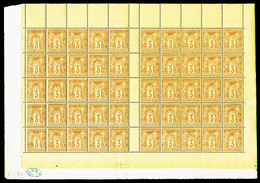 ** N°86, 3c Bistre Sur Jaune, Panneau De 50 Exemplaires SANS MILLESIME, Bas De Feuille Avec Croix De Repère Et Cachet De - 1876-1878 Sage (Type I)