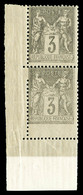 ** N°87, 3c Gris, Piquage Décalé (timbre Plus Grand) Tenant à Normal* Cdf. TTB    Qualité: ** - 1876-1878 Sage (Type I)