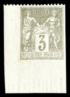 * N°87f, 3c Gris, Dentelé Sur 1 Coté. TTB  Cote: 225 Euros  Qualité: * - 1876-1878 Sage (Type I)