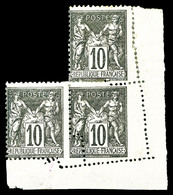 * N°89g, 10c Noir Sur Lilas, Piquage Oblique Par Pliage Sur 3 Ex Cdf. TTB  Cote: 405 Euros  Qualité: * - 1876-1878 Sage (Type I)