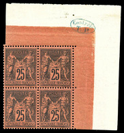 ** N°91, 25c Noir Sur Rouge En Bloc De Quatre Coin De Feuille Intégral Avec Cachet De Contrôle TP, Fraîcheur Postale, Tr - 1876-1878 Sage (Type I)