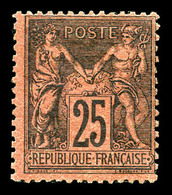 * N°91, 25c Noir Sur Rouge. TTB (signé Calves/certificat)  Cote: 1500 Euros  Qualité: * - 1876-1878 Sage (Type I)