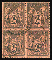 O N°91, 25c Noir Sur Rouge, Bloc De Quatre, TB  Cote: 650 Euros  Qualité: O - 1876-1878 Sage (Type I)