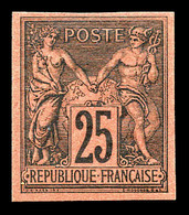 ** N°91b, 25c Noir Sur Rouge Non Dentelé, Fraîcheur Postale. SUP (certificat)    Qualité: ** - 1876-1878 Sage (Type I)