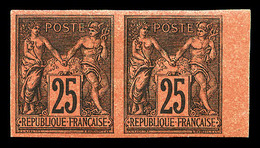 * N°91b, 25c Noir Sur Rouge NON DENTELE En Paire Bord De Feuille Latéral Quasi **, FRAÎCHEUR POSTALE, RARE (certificat) - 1876-1878 Sage (Type I)