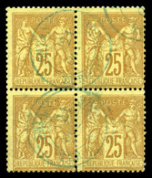 O N°92, 25c Bistre Obl CàD Bleu Smyrne (Turquie) En Bloc De Quatre, TB    Qualité: O - 1876-1878 Sage (Type I)