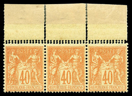 ** N°94, 40c Orange, Piquage Double Sur Bande De 3 Haut De Feuille. SUP. R. (signé Calves/certificat)    Qualité: ** - 1876-1878 Sage (Type I)