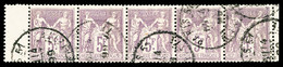 O N°95, 5F Violet Sur Lilas, Bande De 5 Bdf. SUP (certificat)  Cote: 700 Euros  Qualité: O - 1876-1878 Sage (Type I)