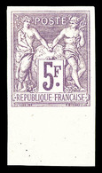 * N°95e, 5F Violet Sur Lilas Non Dentelé, Bas De Feuille, SUP (signé Brun/certificat)  Cote: 850 Euros  Qualité: * - 1876-1878 Sage (Type I)