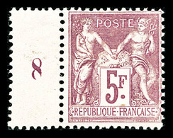 * N°95f, 5F Lilas-vif, Bdf Millésime '8', SUP (certificat Scheller/certificat)  Cote: 1100 Euros  Qualité: * - 1876-1878 Sage (Type I)