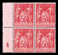 ** N°98c, 50c Rose Vif Type II En Bloc De Quatre (2ex*) Millésime 4, Fraîcheur Postale, Très Bon Centrage, Superbe (cert - 1876-1878 Sage (Type I)