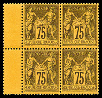 ** N°99, 75c Violet Sur Orange Foncé En Bloc De Quatre Bord De Feuille Latéral, Fraîcheur Postale. SUP (certificat)    Q - 1876-1878 Sage (Type I)
