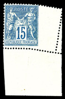 ** N°101, 15c Bleu, Piquage Oblique Par Pliage Cdf. TTB  Cote: 300 Euros  Qualité: ** - 1876-1878 Sage (Type I)