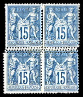 * N°101, 15c Bleu, Piquage Triple Sur Bloc De 4 (1ex Pd). TTB (certificat)    Qualité: * - 1876-1878 Sage (Type I)