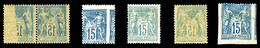 * N°101, 15c Bleu, 6 Exemplaires Avec Variétés. TB  Cote: 403 Euros  Qualité: * - 1876-1878 Sage (Type I)