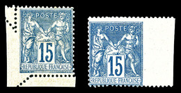 * N°101f/j, 15c Bleu, Piquage Oblique Par Pliage Et Dentelé Sur 3 Cotés, Les 2 Ex TB  Cote: 385 Euros  Qualité: * - 1876-1878 Sage (Type I)