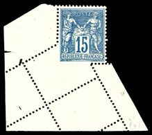 * N°101j, 15c Bleu, Piquage Oblique Par Pliage Cdf. TTB    Qualité: * - 1876-1878 Sage (Type I)