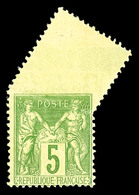 ** N°102e, 5c Vert Jaune, Piquage Oblique Par Pliage. TTB    Qualité: ** - 1876-1878 Sage (Type I)