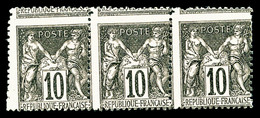 (*) N°103, 10c C Noir Sur Lilas, Piquage à Cheval Sur Bande De 3. TB (signés Calves)    Qualité: (*) - 1876-1878 Sage (Type I)