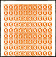 (*) N°30, 30c Orange Vif: Essai En Panneau De 90 Exemplaires Bdf Avec Cachet De Contrôle, Fraîcheur Postale. R.R. SUPERB - Autres & Non Classés