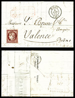 O N°6, 1F Carmin Obl Légère Sur Petite Lettre Au Départ De Nimes Le 8 Juin 53 Pour Valence. TTB (certificat)  Cote: 1600 - 1849-1876: Période Classique