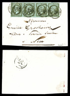 O N°11, 1c Olive, Bande De Quatre Obl Càd Sur Bande Complète De Mulhouse Le 31 Janv 63, Arrivée à Nice Le 2 Fev 63. SUP - 1849-1876: Période Classique