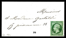 O N°12, 5c Vert Sur Enveloppe Carte De Visite, SUP (signé Calves/certificat)    Qualité: O - 1849-1876: Période Classique