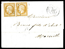 O N°13Aa, 10c Jaune-citron En Paire Sur Petite Lettre De L'Isle Rousse Du 6 Mai 1857 à Destination De Marseille, TB  Cot - 1849-1876: Période Classique