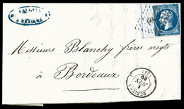 O N°14Ai, 20c Bleu Type I Bord De Feuille Avec Filet D'encadrement De Bezier Pour Bordeaux, SUP (certificat)  Cote: 1000 - 1849-1876: Période Classique