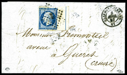 O N°14Ai, 20c Bleu Type I Bord De Feuille Avec Filet D'encadrement De Clermont Ferrand Pour Gueret, SUP (signé Calves/ce - 1849-1876: Période Classique