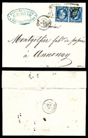 O N°22b, 20c Bleu En Paire Tête-bêche Sur Lettre De Lyon Le 1er Oct 1867 Pour Annonay. SUP (signé Scheller/certificat) - 1849-1876: Période Classique