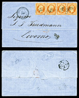 O N°23, 40c Orange Bde De 4 (double Port) Obl GC '5095' Sur Lettre De Salonique Du 23 Dec 63 Pour Livourne (Italie). TB - 1849-1876: Période Classique