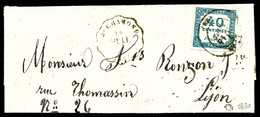 O N°7, 40c Bleu Sur Petite Lettre De St Chamond à Destination De Lyon. R.R. SUPERBE (signé Calves/certificat)  Cote: 300 - 1849-1876: Période Classique