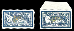 ** N°123/a, 5F Merson: Bleu Et Chamois Et Bleu Et Olive, Les 2ex Très Bon Centrages. SUP (certificat)  Cote: 1500 Euros - 1900-02 Mouchon