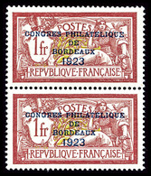 ** N°182, Congrès De Bordeaux De 1923 En Paire Très Bon Centrage, SUP (signé Margues/certificat)  Cote: 2775 Euros  Qual - 1900-02 Mouchon