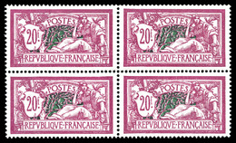 ** N°208, Merson, 20F Lilas-rose Et Vert-bleu En Bloc De Quatre, Très Bon Centrage, SUP (certificat)  Cote: 3300 Euros - 1900-02 Mouchon