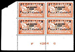 ** N°257A, Exposition Du Havre 1929 En Bloc De Quatre Coin De Feuille Numéroté, TRÈS BON CENTRAGE, SUPERBE (certificat) - 1900-02 Mouchon