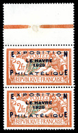 ** N°257A, Exposition Philatélique Du Havre De 1929, En Paire Haut De Feuille, Bon Centrage. SUP (certificat)   Cote: 32 - 1900-02 Mouchon