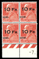 ** N°3d, Berthelot, 10F Sur 90c Rouge, 2 Paires Surcharges Espacées Tenant à Normales En Bloc De Quatre Bas De Feuille, - 1927-1959 Neufs