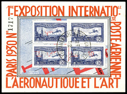 O N°6c, 1F50 Outremer Perforé 'E.I.P.A.30' En Bloc De Quatre Sur Carte De L'exposition, Très Jolie Pièce. SUP (certifica - 1927-1959 Neufs